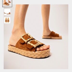 Women's Brown Suede Slide Sandals with Gold Buckles